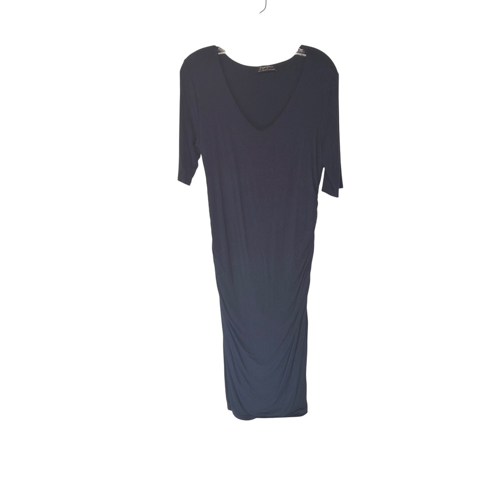 Brigitte Brianna Lounge Dress Navy Blue V-Neck Ruched Jersey Casual‎ Large